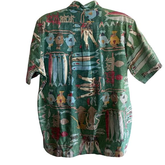 Reyn Spooner Hawaiian Reverse Print Lawai’a Fisherman Green Aloha Shirt M - Picture 6 of 9